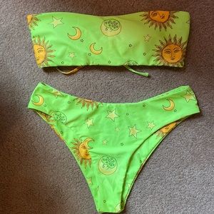 Women’s neon green celestial print bikini